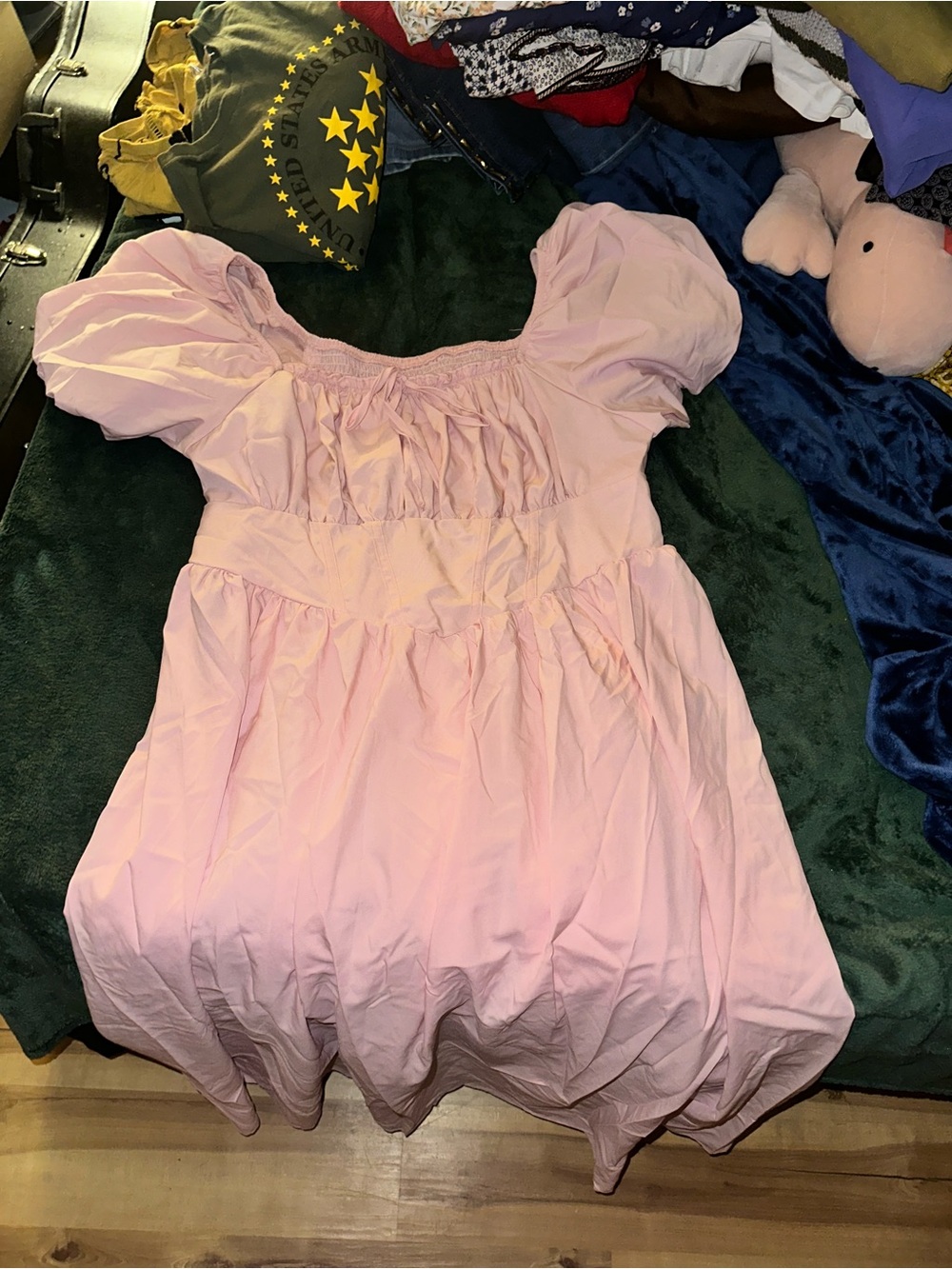 Soft Pink Puff-Sleeve Maxi Dress with Smocked Bodice - Unbranded